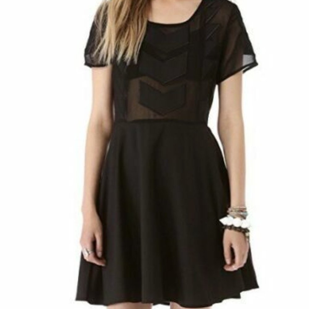 MINKPINK Zepher Black Sheer Fit & Flare Dress S